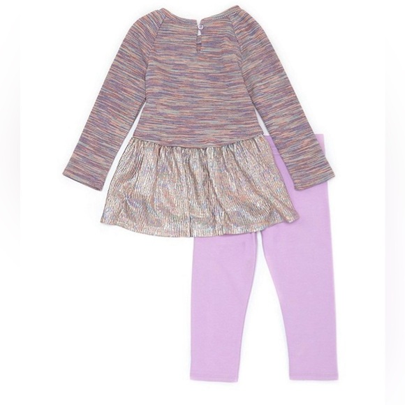 Bonnie Jean Long Sleeved Space Dyed Foiled Knit Top & Solid Stretch Leggings - Picture 4 of 6